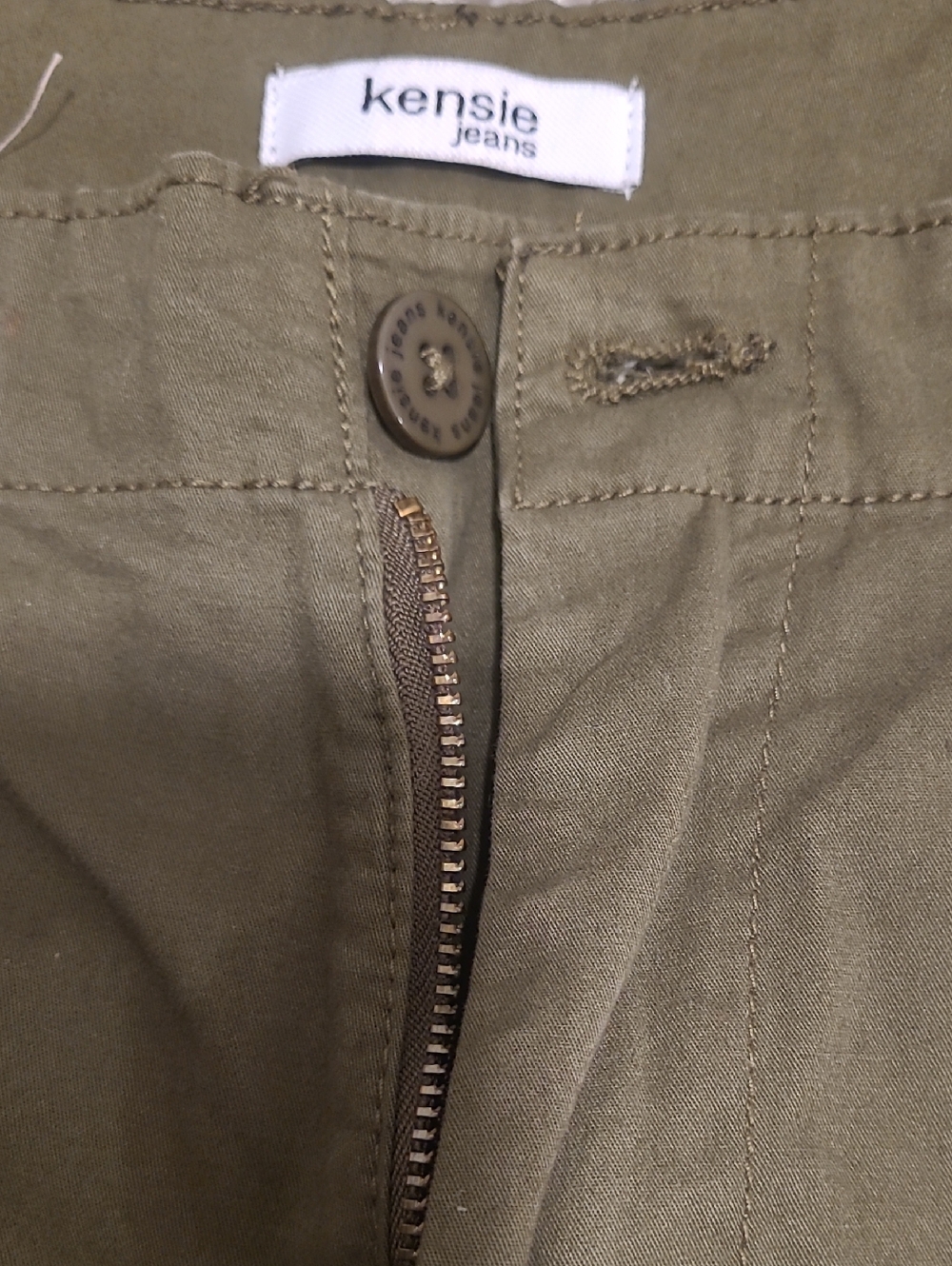 Kensie Olive Utility Pants with Metal Zipper